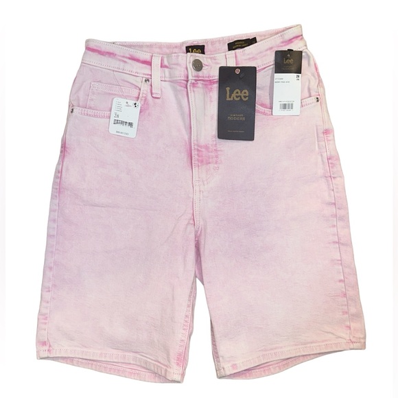 LEE x Free People Denim Bermuda Shorts - Berry Pink Acid - Picture 1 of 8